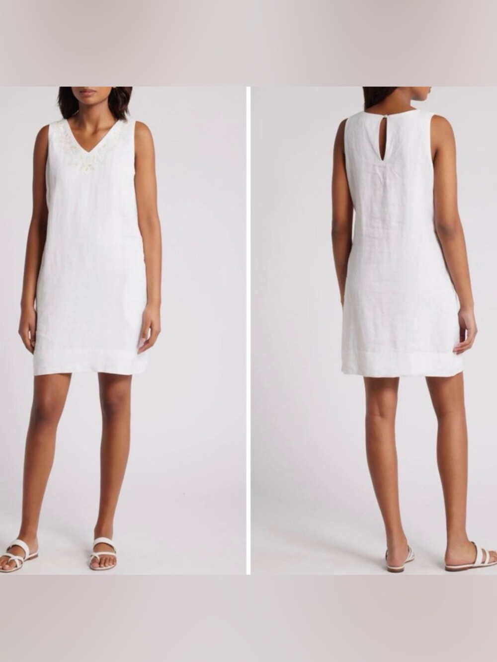 EUC Tommy Bahama Two Palms White Linen Beaded Mini Dress L